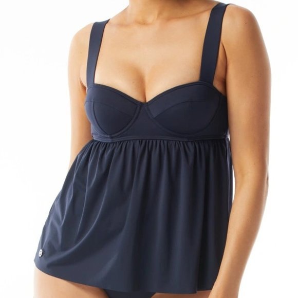 MICHAEL Michael Kors Underwire Baby Doll Tankini Swim Top Navy Blue XS‎ - Picture 1 of 10
